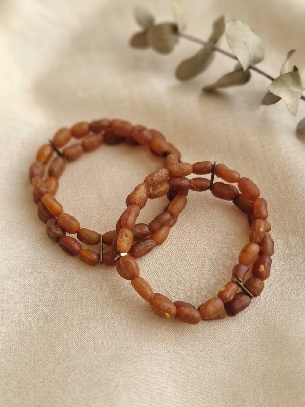 Vintage Amber Tone Double Row Stretch Bracelet Set Boho